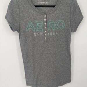 Aeropostale Heather Gray Tee with Teal Accents